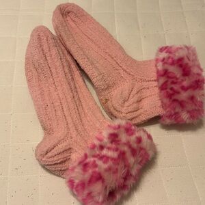 Cozy Pink Fuzzy chenille Socks
